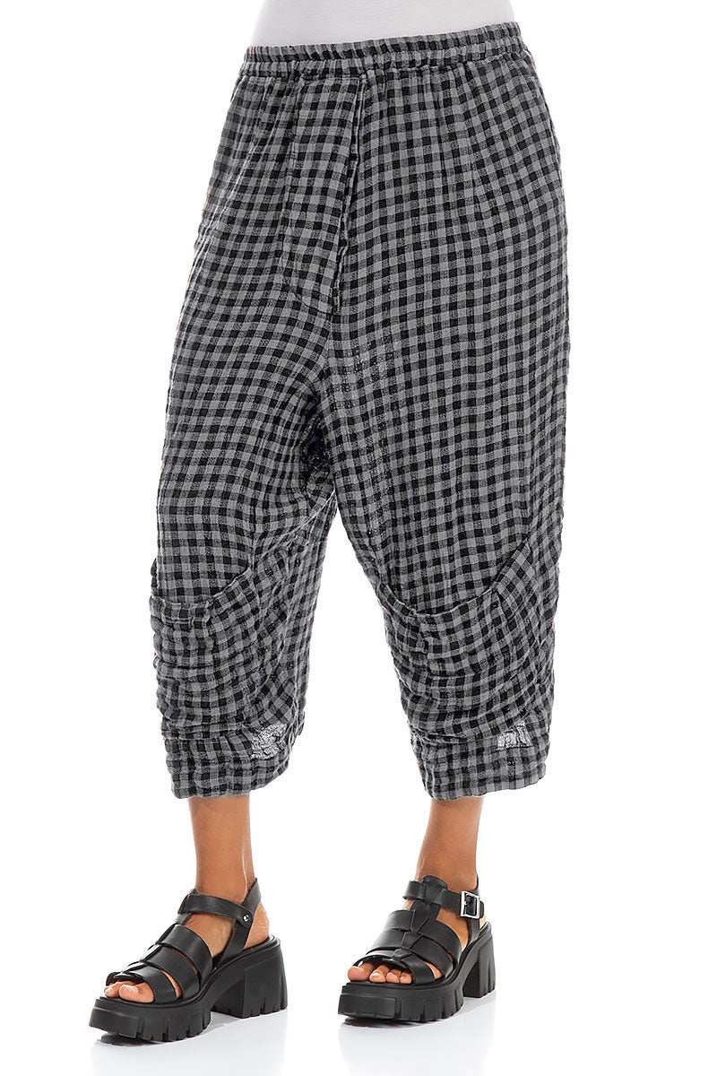 Six Pockets Grey Check Linen Trousers 3