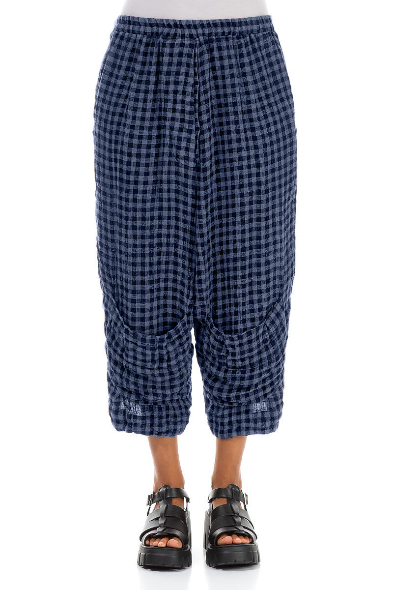 Six Pockets Blue Nova Check Linen Trousers 1