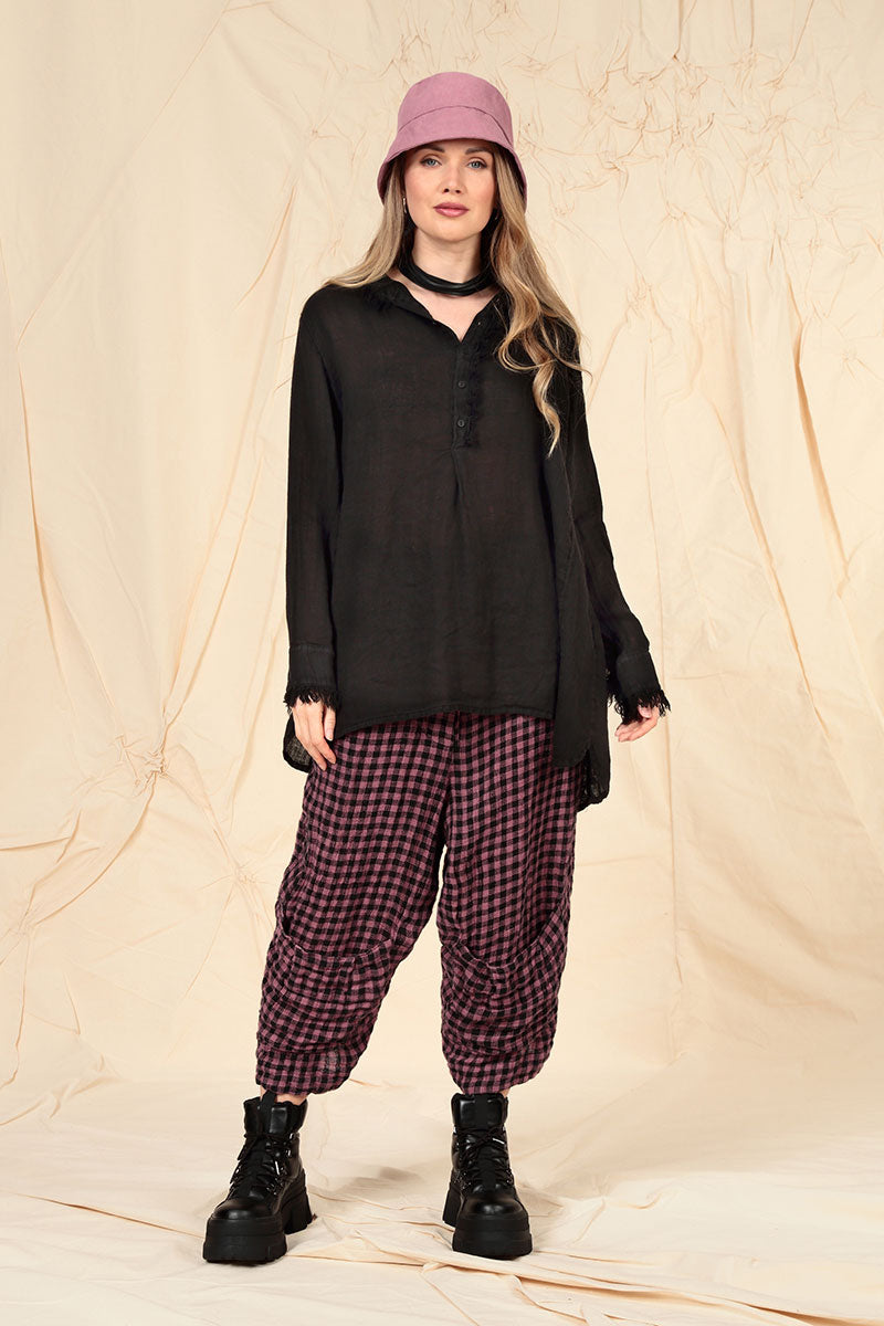 Six Pockets Mauve Taupe Check Linen Trousers 6