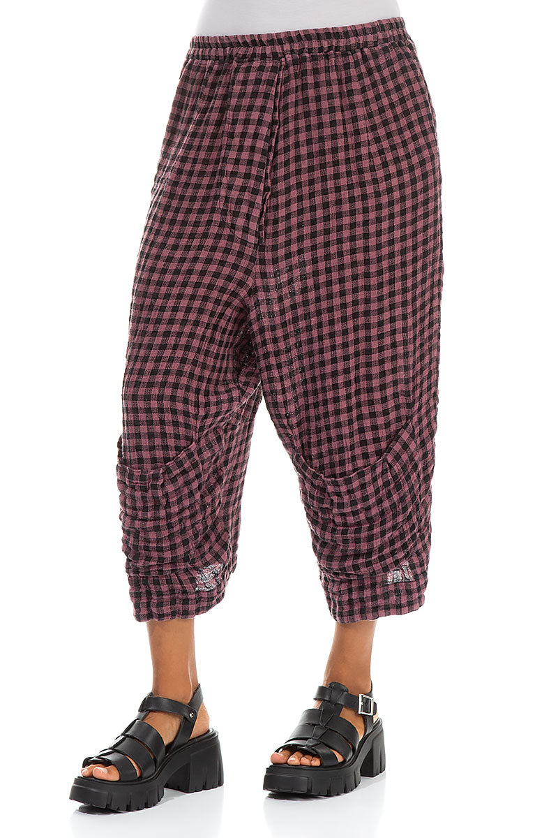 Six Pockets Mauve Taupe Check Linen Trousers 3