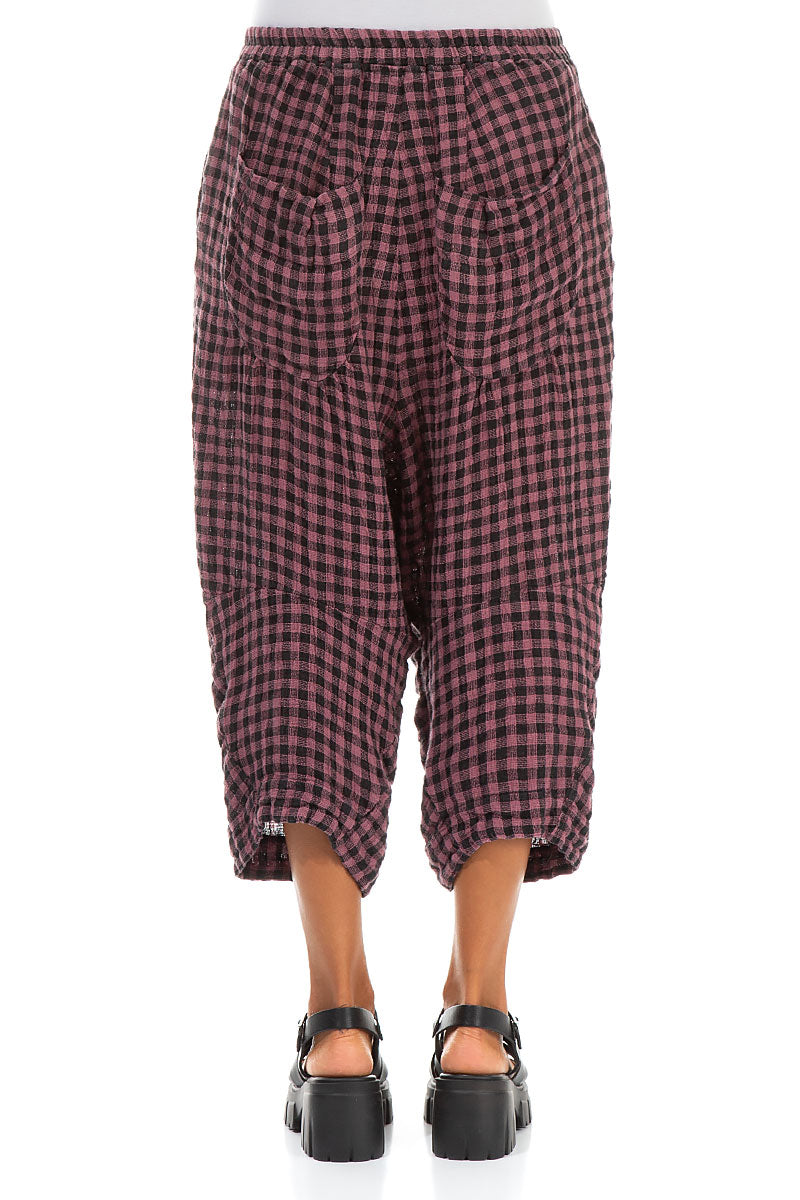 Six Pockets Mauve Taupe Check Linen Trousers 2