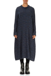 Slate Blue Circle Silk Linen Dress 1