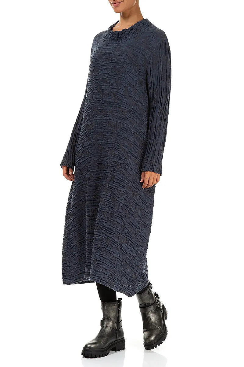 Slate Blue Circle Silk Linen Dress 3