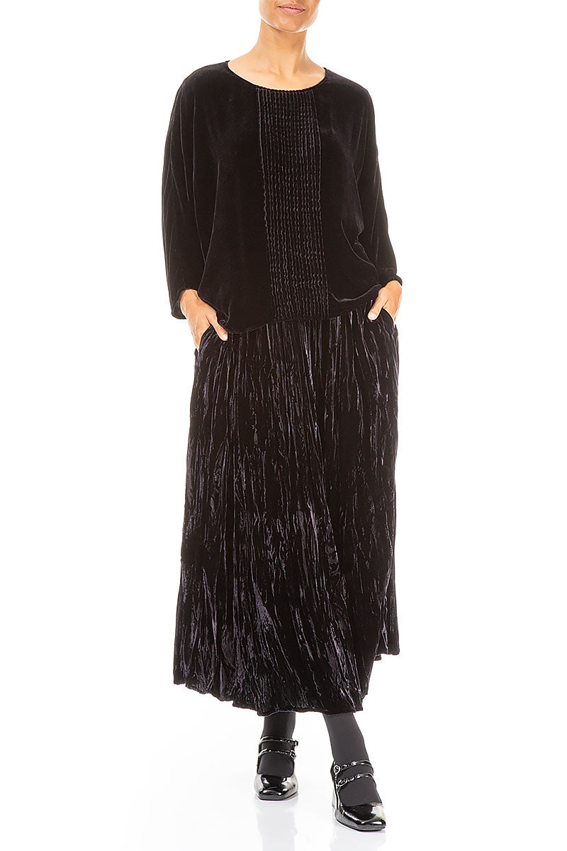 Slate Blue Crumpled Silk Velvet Skirt