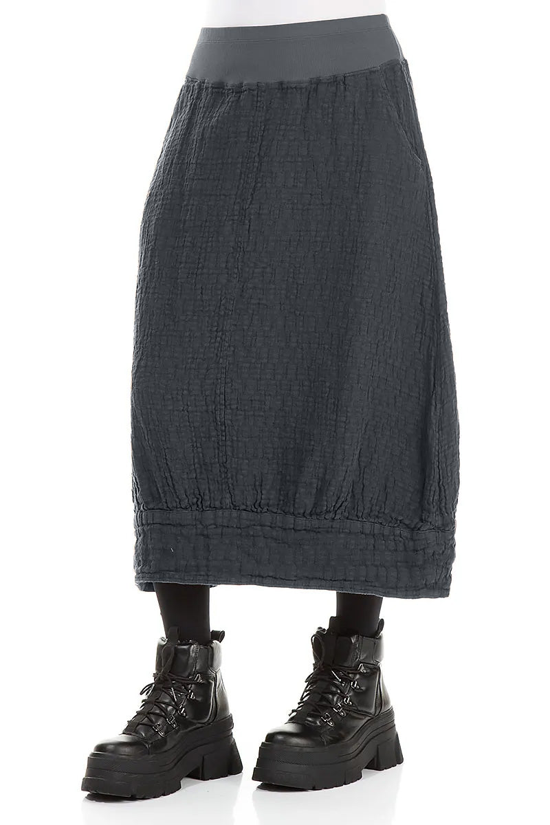 Slate Textured Linen Midi Skirt