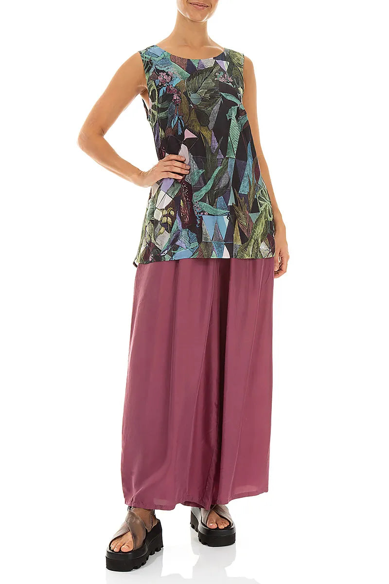 Sleeveless Art Mosaic Silk Bamboo Top