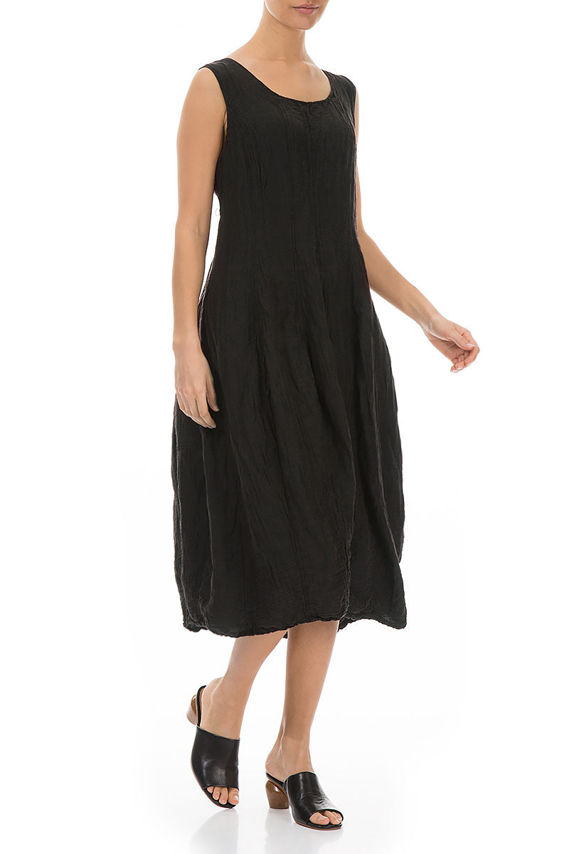 Sleeveless Balloon Crinkled Black Silk Dress 3