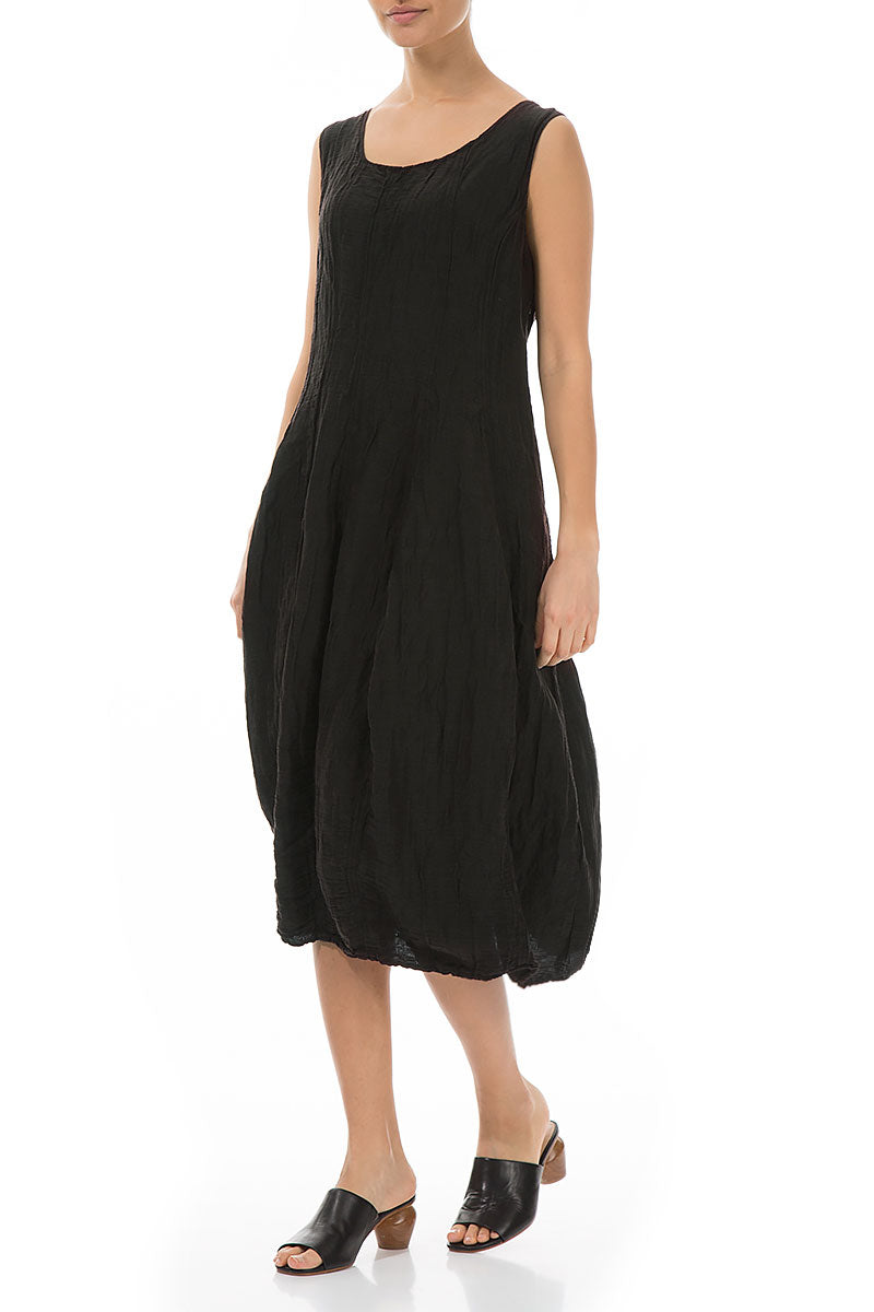 Sleeveless Balloon Crinkled Black Silk Dress 4