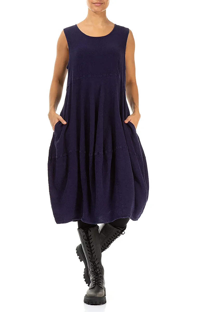 Ärmelloses Ballonkleid aus Leinenviskose in Blauviolett