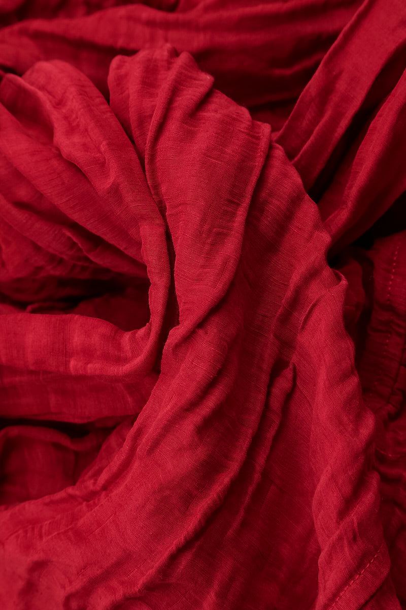 Sleeveless Balloon Crinkled Cherry Red Silk Linen Dress 5