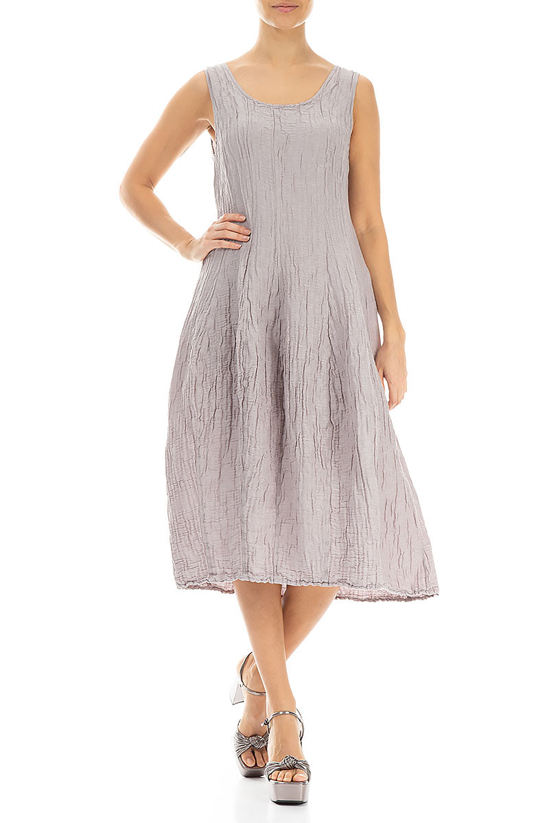Sleeveless Balloon Crinkled Greige Silk Linen Dress 4