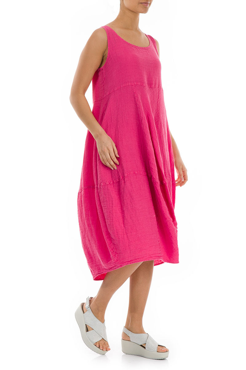 Ärmelloses Ballonkleid aus Fuchsia-Leinen
