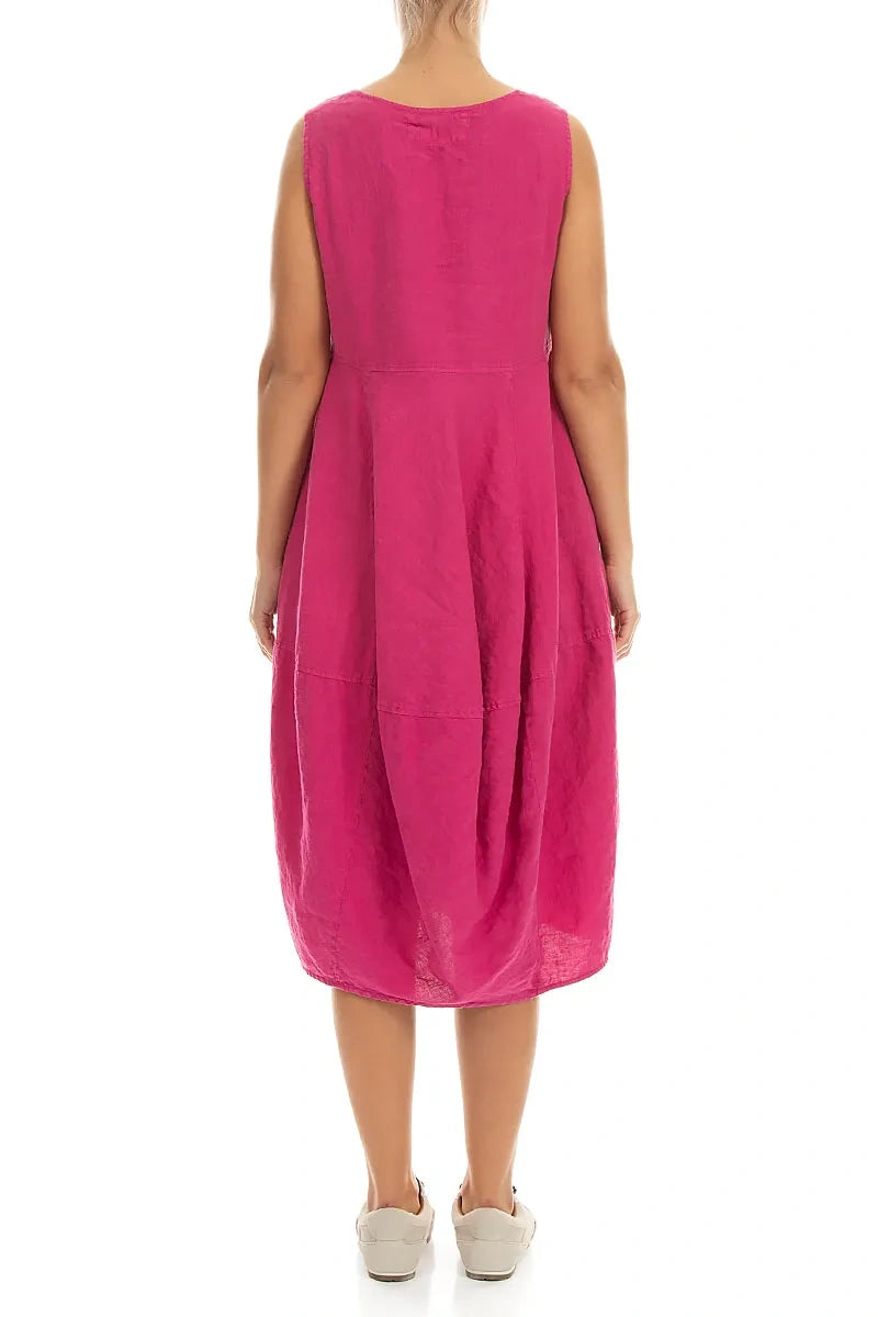 Ärmelloses Ballonkleid aus Fuchsia-Leinen