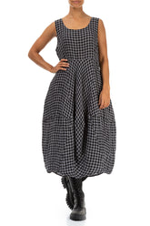 Sleeveless Balloon Grey Check Linen Dress 4