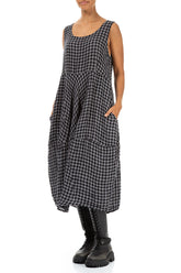 Sleeveless Balloon Grey Check Linen Dress 3