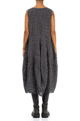 Sleeveless Balloon Grey Check Linen Dress 2