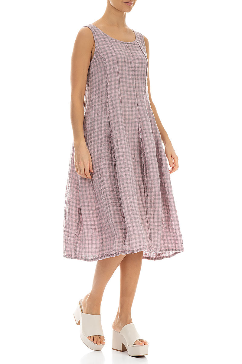 Sleeveless Balloon Pink Check Linen Dress 4