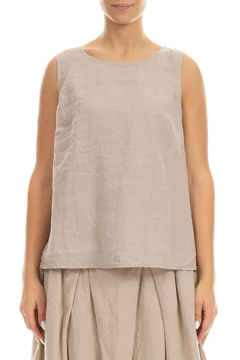 Haut en lin beige sans manches