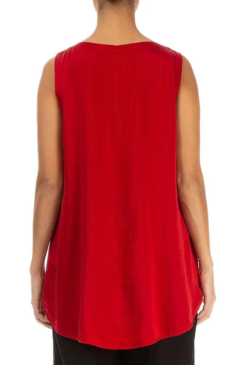 Sleeveless Cherry Red Silk Top 2