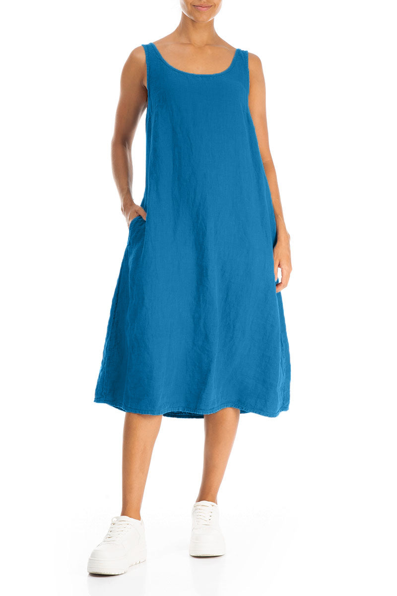 Sleeveless Cobalt Blue Linen Dress 4