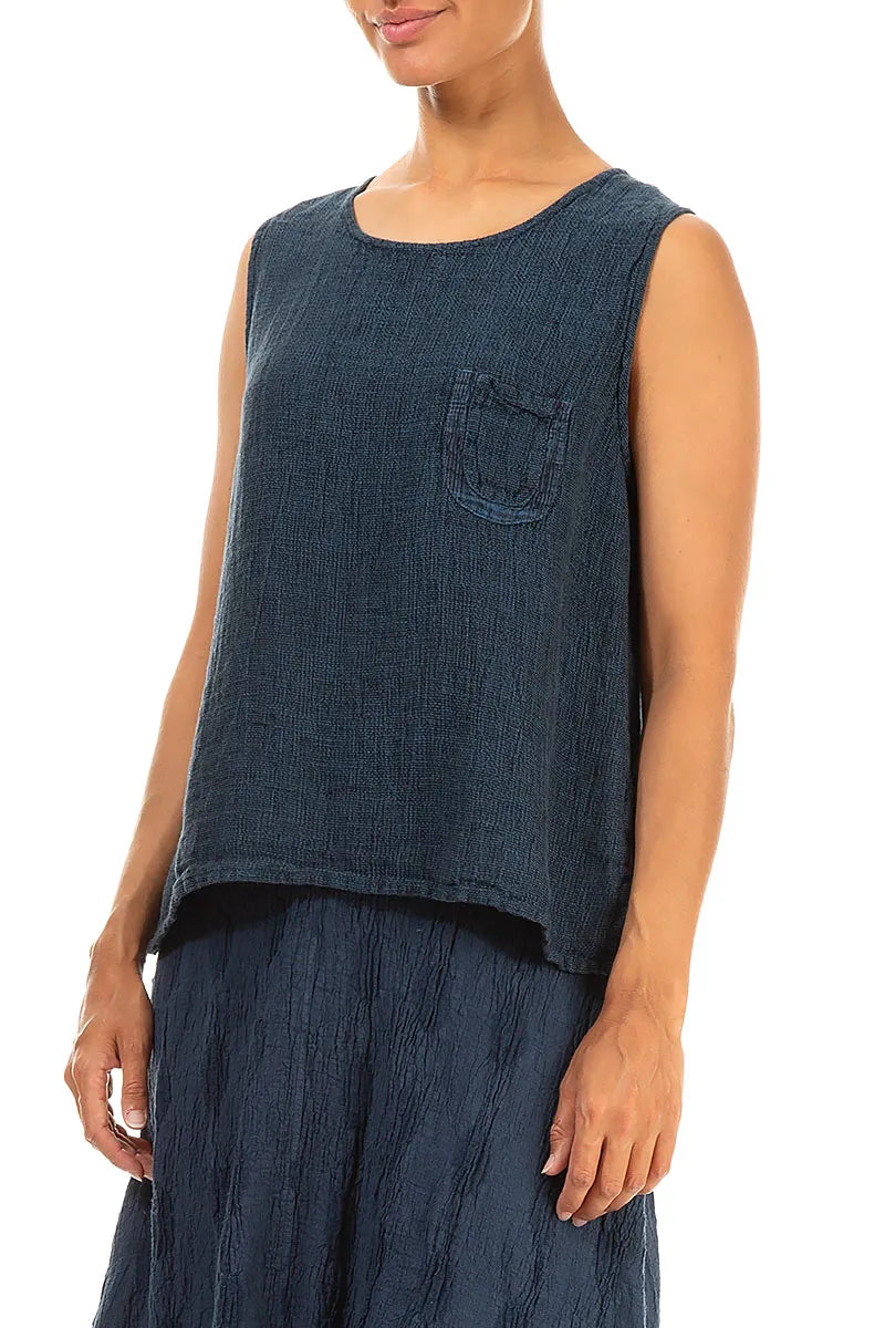 Sleeveless Denim Teal Mélange Linen Top 3