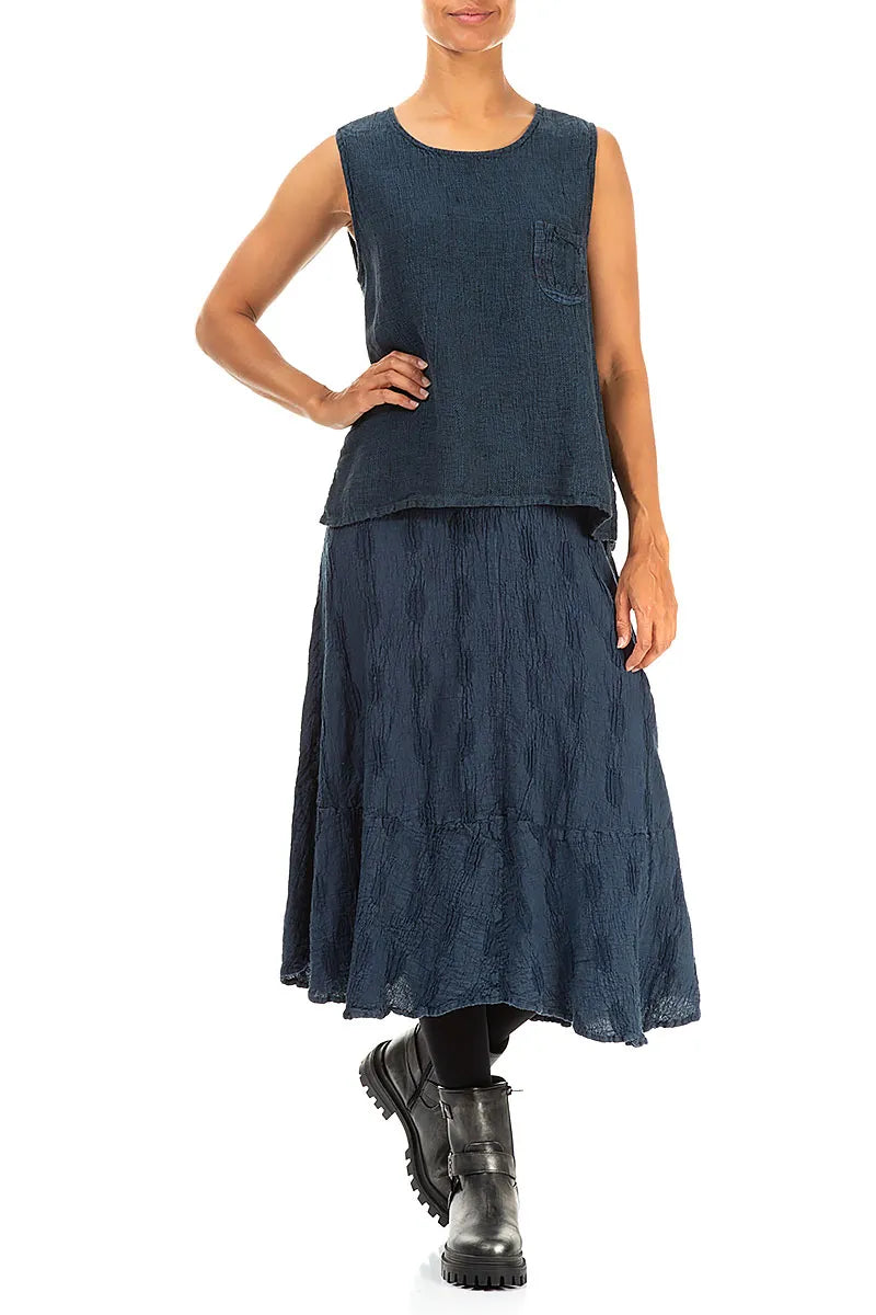 Sleeveless Denim Teal Mélange Linen Top 4