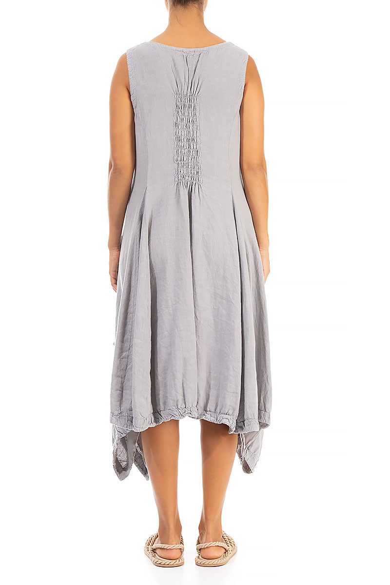 Sleeveless Dropped Edge Light Grey Linen Dress 2