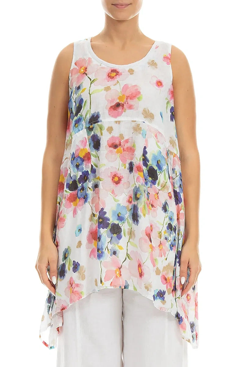 Sleeveless Flared Primrose Linen Tunic 1