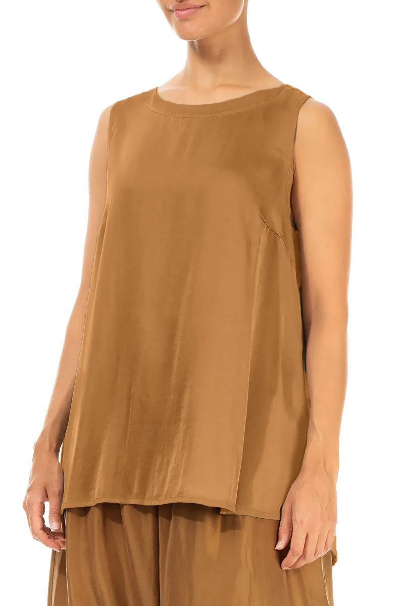 Sleeveless Longer Back Aged Copper Silk Top 3