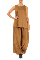 Sleeveless Longer Back Aged Copper Silk Top 4