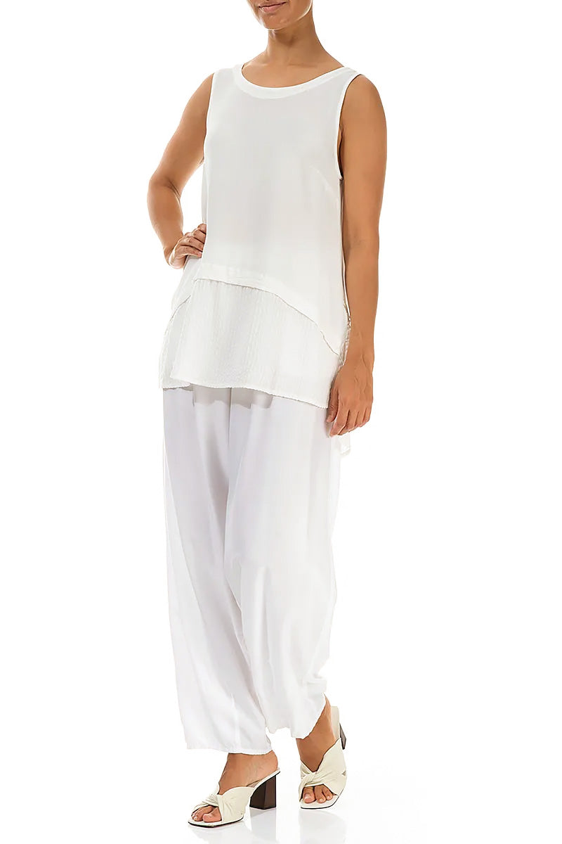 Sleeveless Loose White Silk Viscose Blouse 4