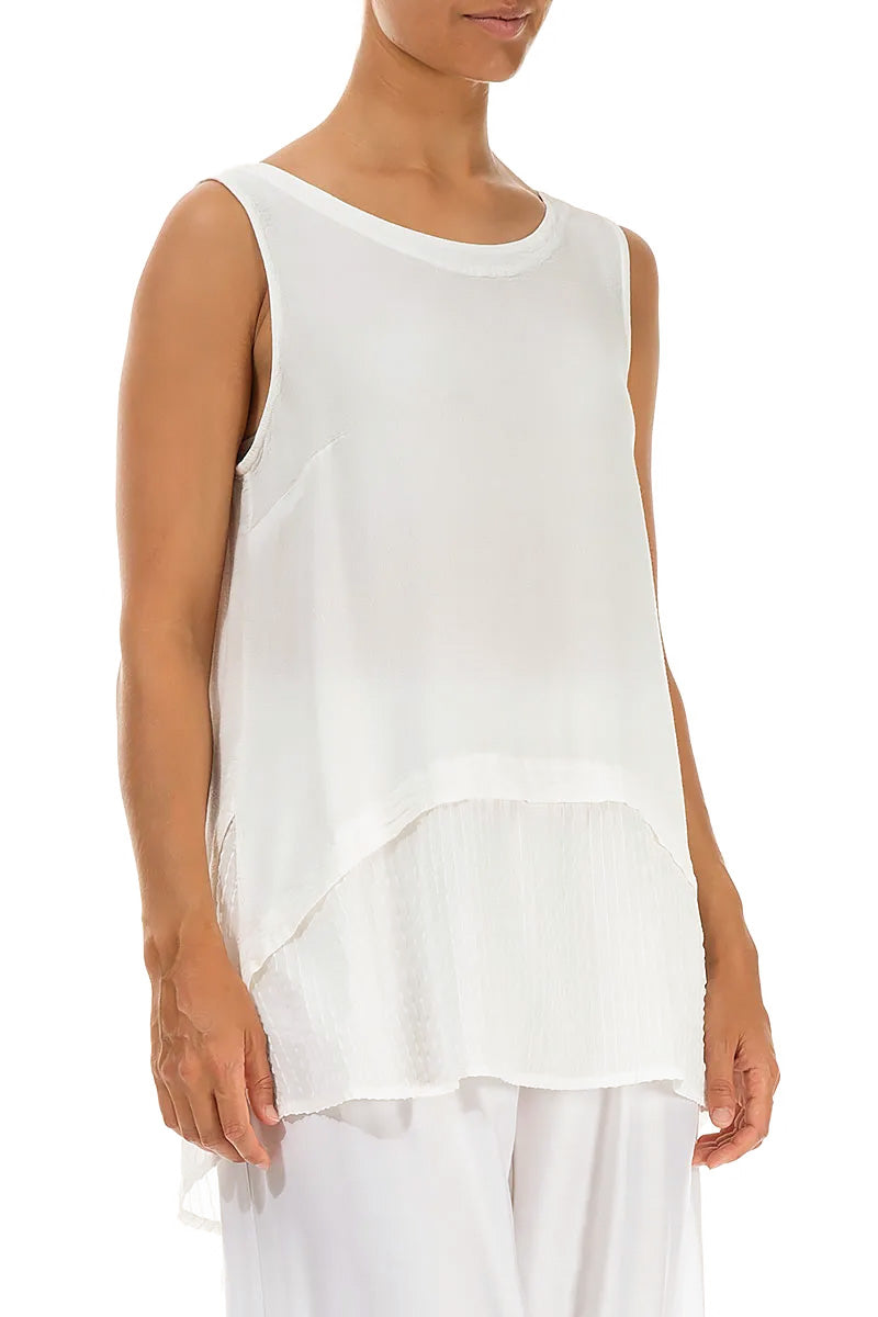 Sleeveless Loose White Silk Viscose Blouse 3