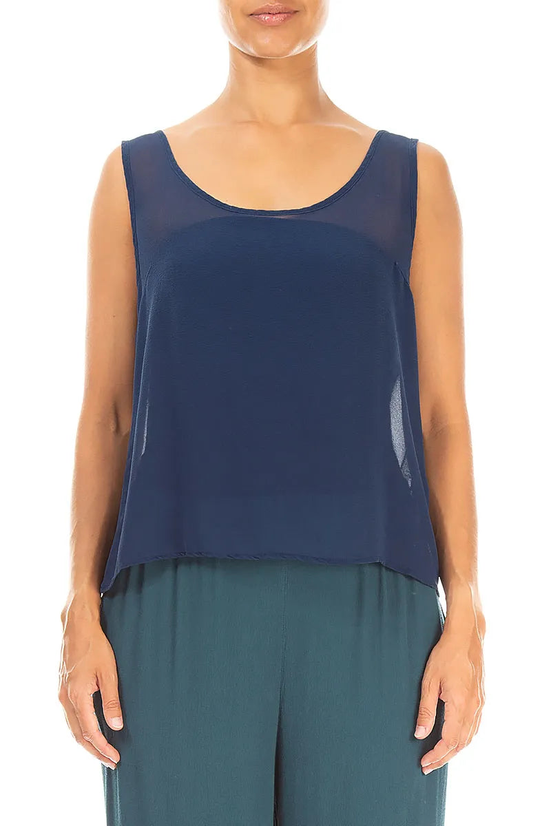 Sleeveless Navy Pure Silk Top 1