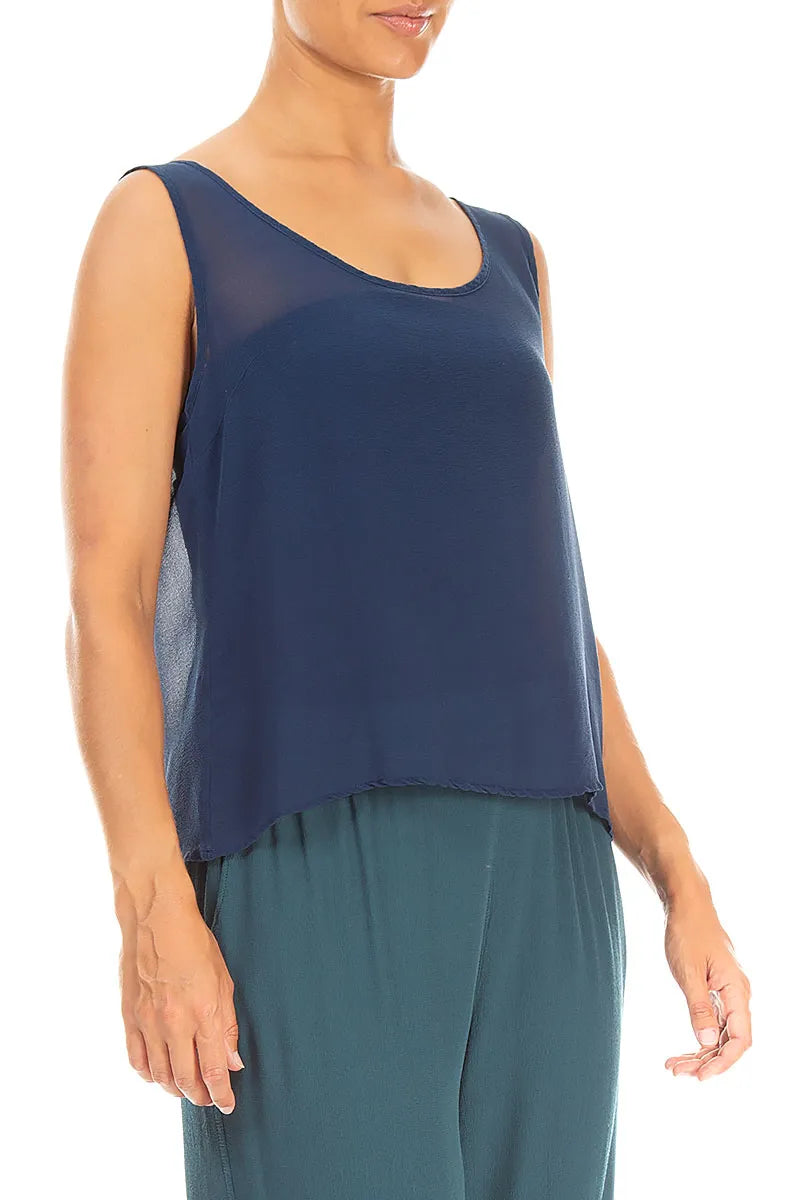 Sleeveless Navy Pure Silk Top 3