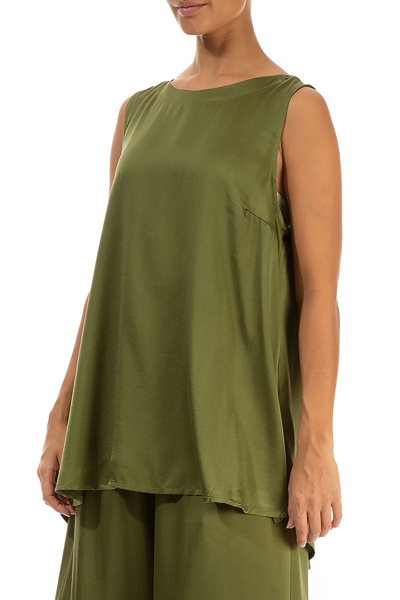 Sleeveless Olive Silk Top 3