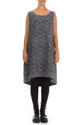 Sleeveless Rose Pattern Anthracite Silk Cotton Dress 1