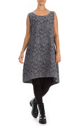 Sleeveless Rose Pattern Anthracite Silk Cotton Dress 4