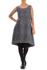 Sleeveless Rose Pattern Anthracite Silk Cotton Dress 5