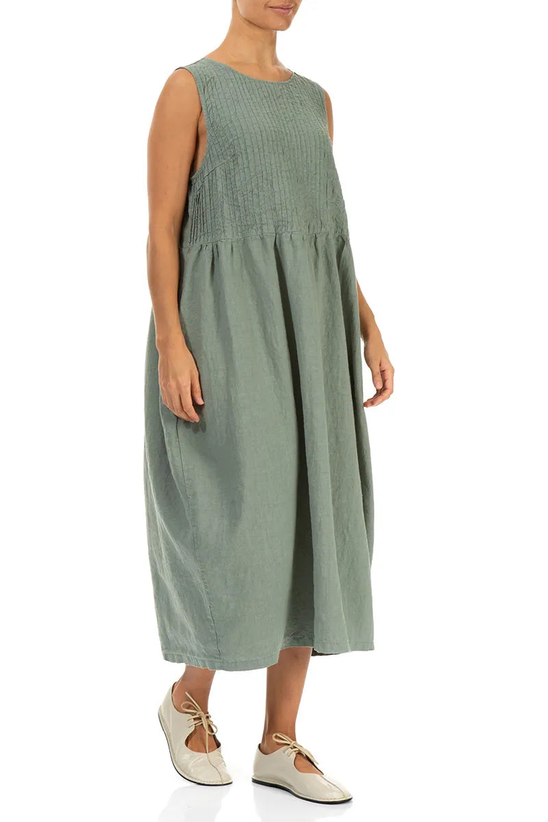 Ärmelloses Leinenkleid Sage Pintuck