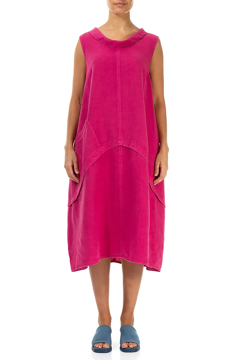 Sleeveless Sculpted Fuchsia Linen Dress 1