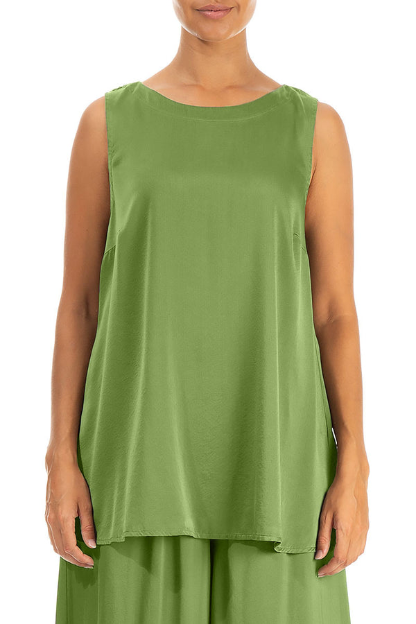Sleeveless Shamrock Green Silk Top