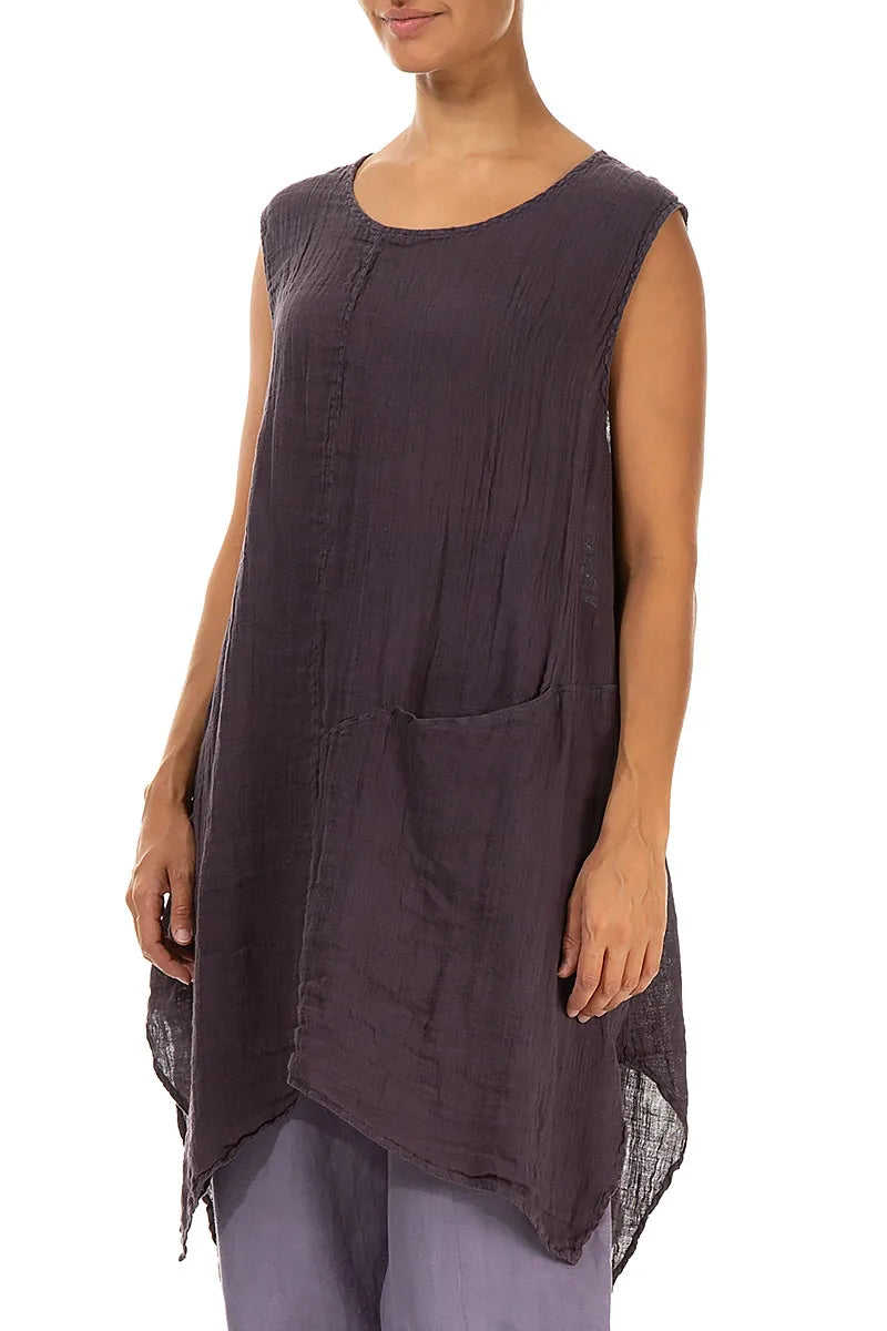 Sleeveless Single Pocket Violet Gauze Linen Tunic 3