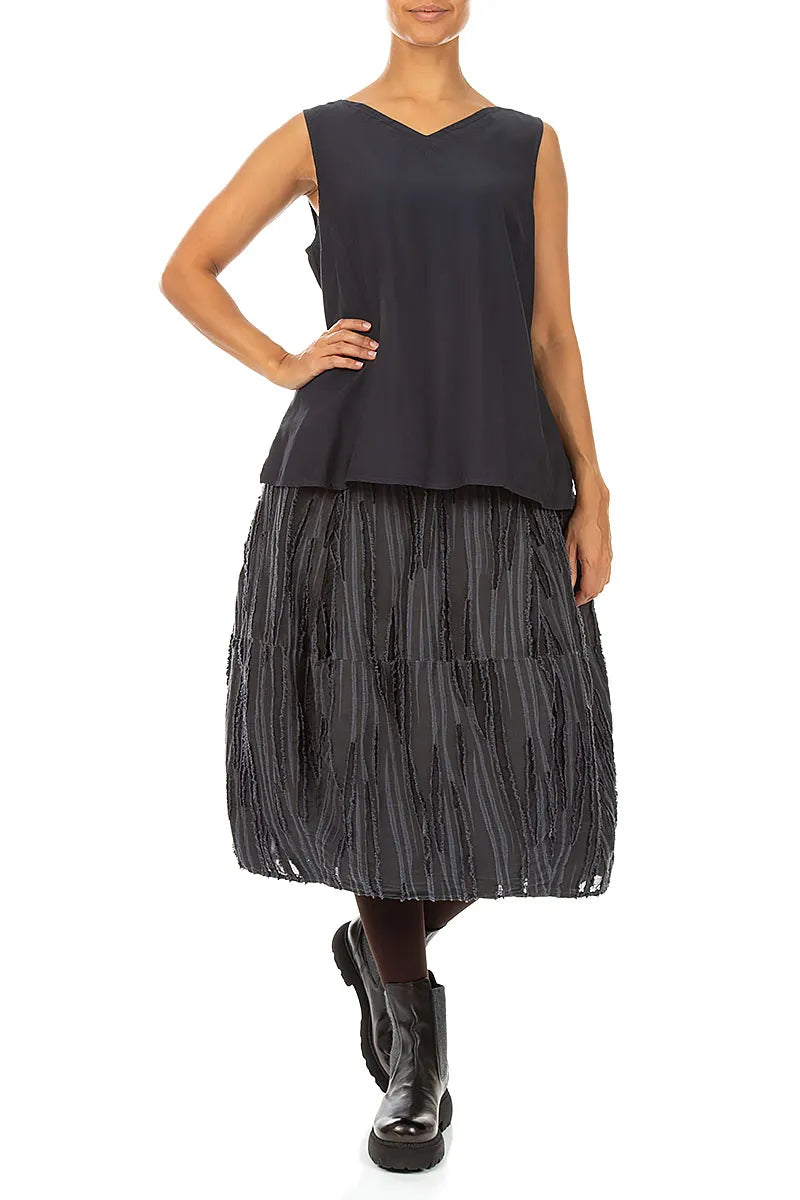 Blouse sans manches à col V Anthracite en Soie et Bambou