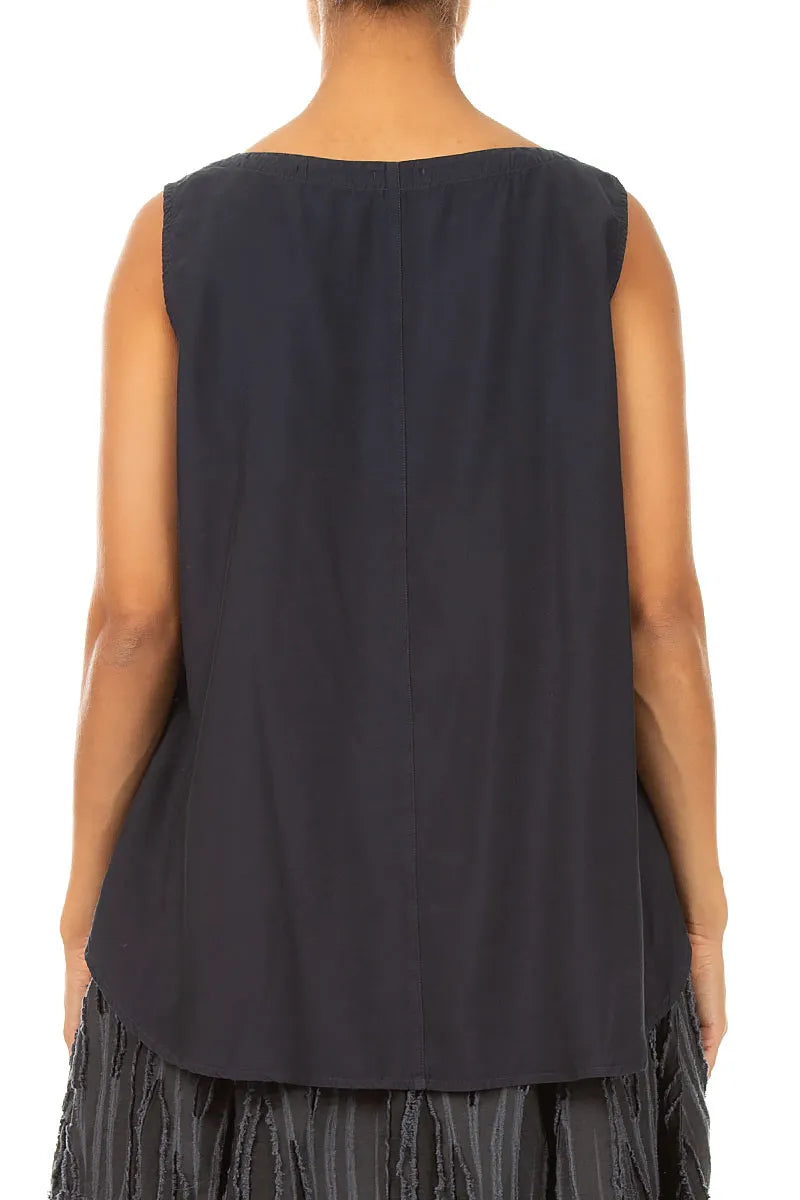 Blouse sans manches à col V Anthracite en Soie et Bambou