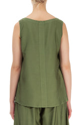Sleeveless V-Neck Dark Sage Silk Bamboo Top 3