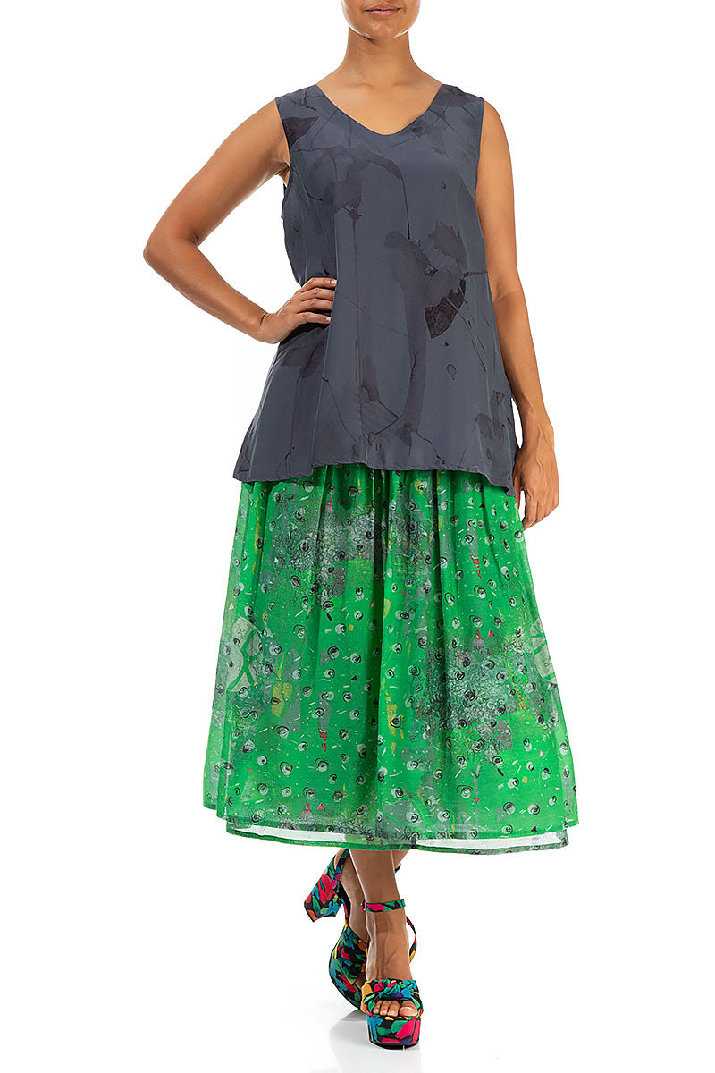 Sleeveless V-Neck Graphite Mirage Silk Bamboo Blouse 5