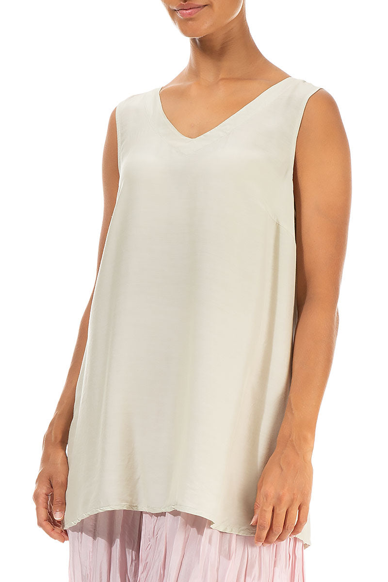 Sleeveless V-Neck Laurel Green Silk Bamboo Blouse 3