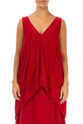Sleeveless V-Neck Red Silk Bamboo Tunic 1