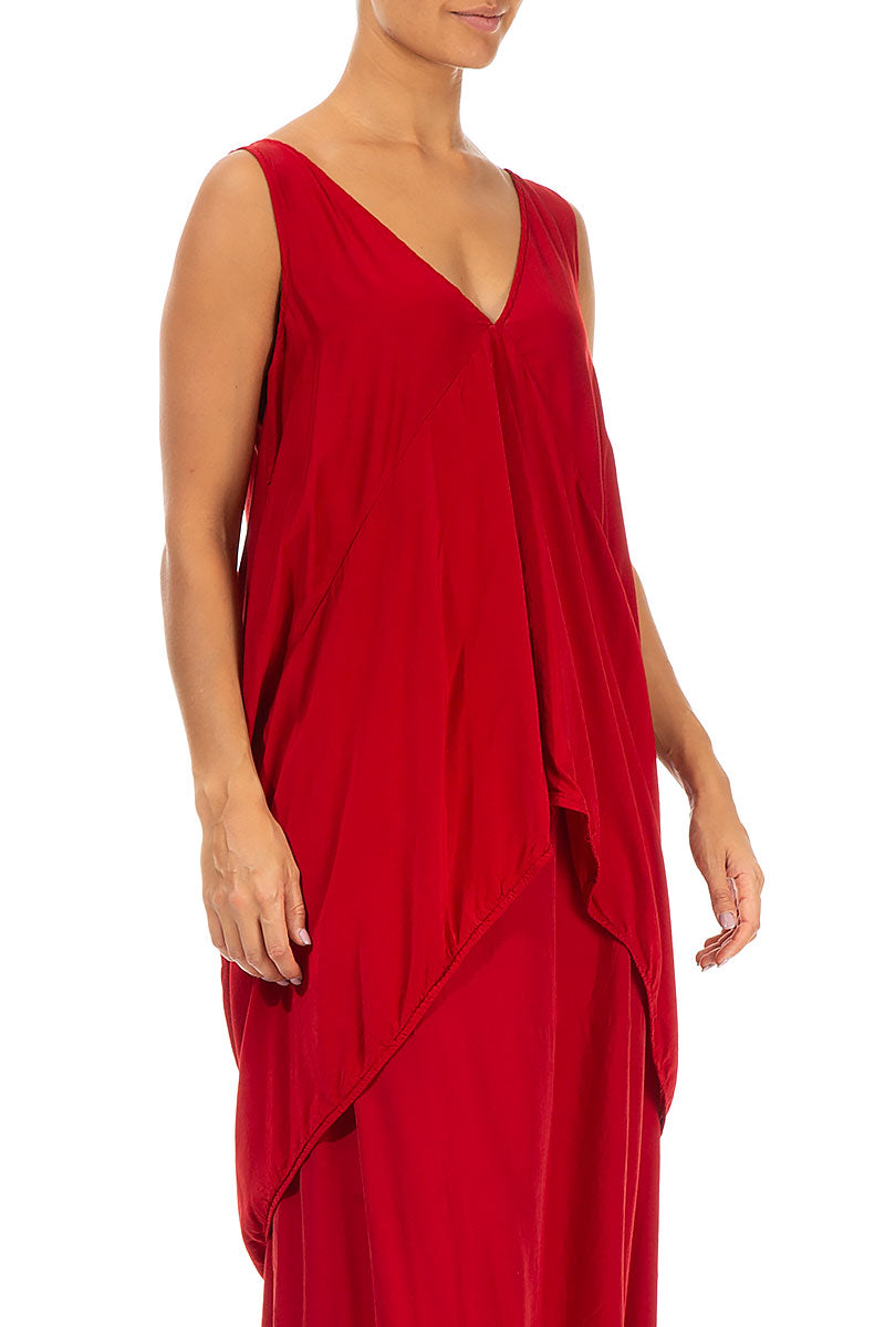Sleeveless V-Neck Red Silk Bamboo Tunic 3