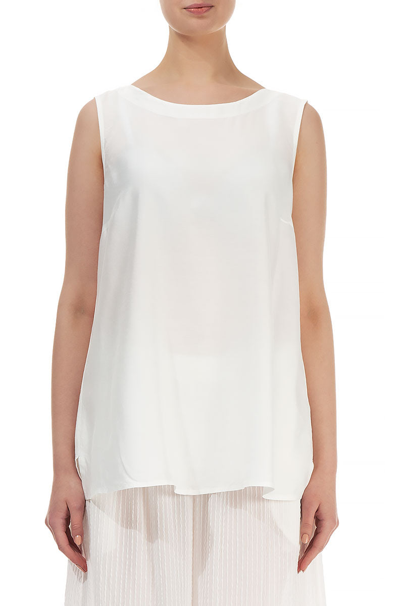 Sleeveless White Silk Bamboo Top 1